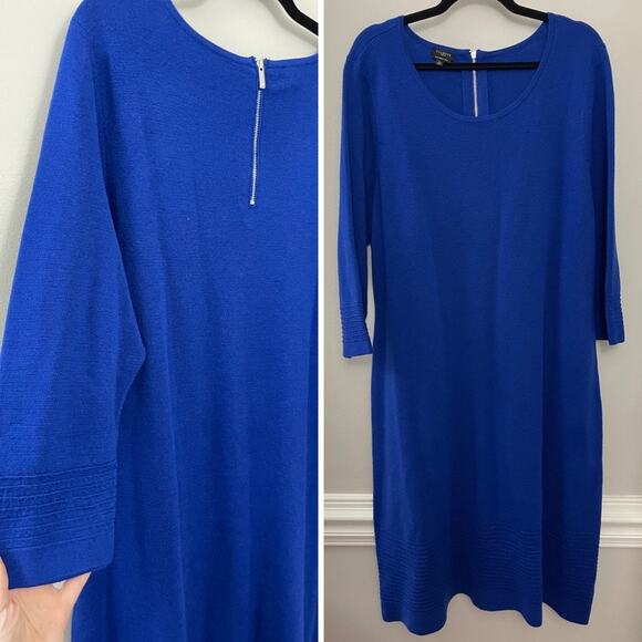 Talbots Dresses & Skirts - Talbots 100% Merino Wool Classic Minimalist Zip Back Blue Midi Sweater Dress 2XL